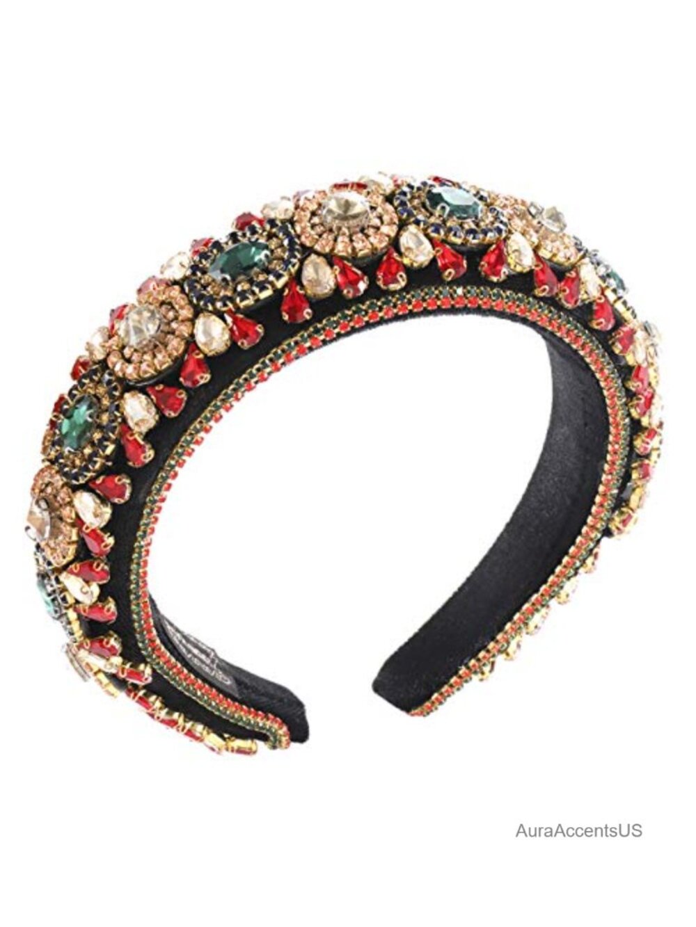 Padded Rhinestone Velvet Wide Headband Bejewelled Crystal Hairband Party